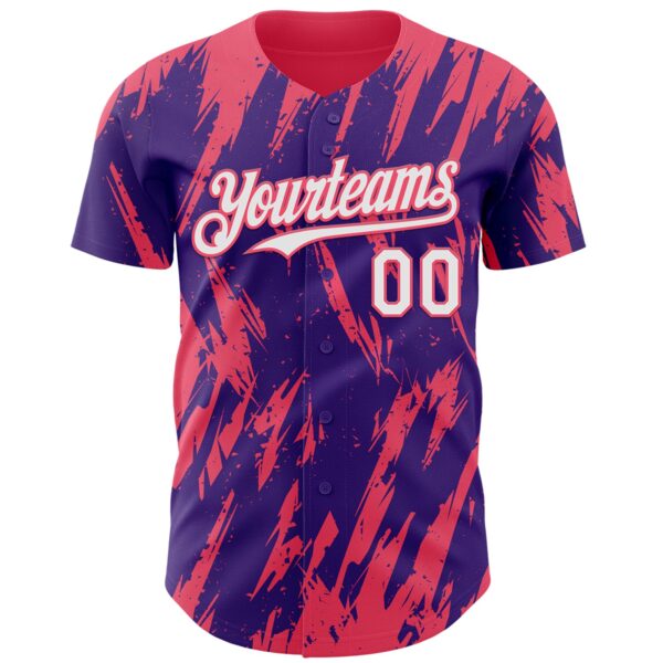 Custom Purple White-Neon Pink Splatter Torn Sharp Brush Stroke Authentic Baseball Jersey