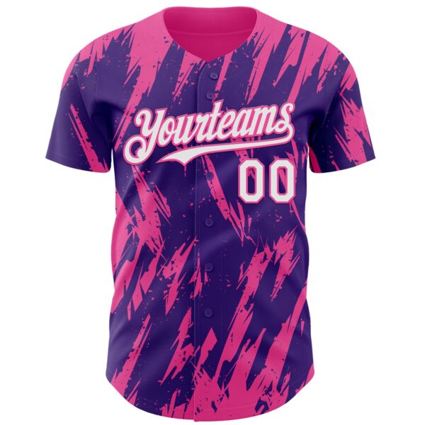 Custom Purple White-Pink Splatter Torn Sharp Brush Stroke Authentic Baseball Jersey