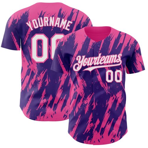 Custom Purple White-Pink Splatter Torn Sharp Brush Stroke Authentic Baseball Jersey