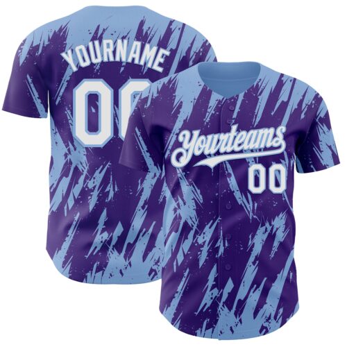 Custom Purple White-Light Blue Splatter Torn Sharp Brush Stroke Authentic Baseball Jersey