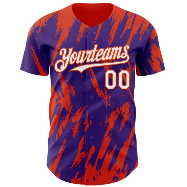 Custom Purple White-Orange Splatter Torn Sharp Brush Stroke Authentic Baseball Jersey