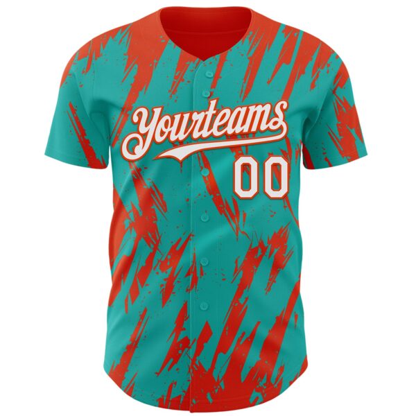 Custom Aqua White-Orange Splatter Torn Sharp Brush Stroke Authentic Baseball Jersey