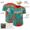 Custom Aqua White-Orange Splatter Torn Sharp Brush Stroke Authentic Baseball Jersey