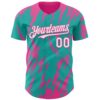 Custom Aqua White-Pink Splatter Torn Sharp Brush Stroke Authentic Baseball Jersey