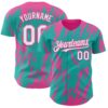 Custom Aqua White-Pink Splatter Torn Sharp Brush Stroke Authentic Baseball Jersey