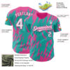 Custom Aqua White-Pink Splatter Torn Sharp Brush Stroke Authentic Baseball Jersey
