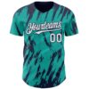 Custom Aqua White-Navy Splatter Torn Sharp Brush Stroke Authentic Baseball Jersey