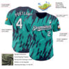 Custom Aqua White-Navy Splatter Torn Sharp Brush Stroke Authentic Baseball Jersey