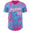 Custom Sky Blue White-Pink Splatter Torn Sharp Brush Stroke Authentic Baseball Jersey