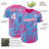 Custom Sky Blue White-Pink Splatter Torn Sharp Brush Stroke Authentic Baseball Jersey
