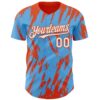 Custom Sky Blue White-Orange Splatter Torn Sharp Brush Stroke Authentic Baseball Jersey