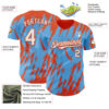 Custom Sky Blue White-Orange Splatter Torn Sharp Brush Stroke Authentic Baseball Jersey
