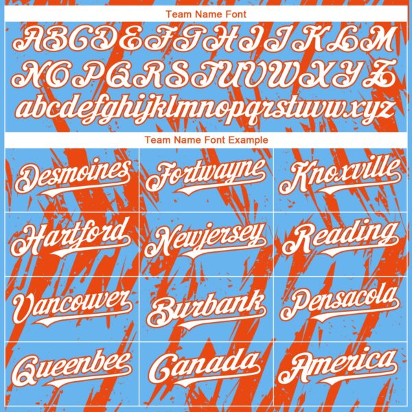 Custom Sky Blue White-Orange Splatter Torn Sharp Brush Stroke Authentic Baseball Jersey