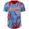 Custom Sky Blue White-Red Splatter Torn Sharp Brush Stroke Authentic Baseball Jersey