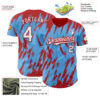 Custom Sky Blue White-Red Splatter Torn Sharp Brush Stroke Authentic Baseball Jersey