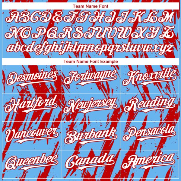 Custom Sky Blue White-Red Splatter Torn Sharp Brush Stroke Authentic Baseball Jersey