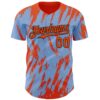 Custom Light Blue Orange-Black Splatter Torn Sharp Brush Stroke Authentic Baseball Jersey