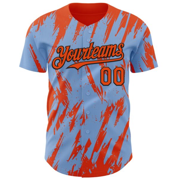 Custom Light Blue Orange-Black Splatter Torn Sharp Brush Stroke Authentic Baseball Jersey
