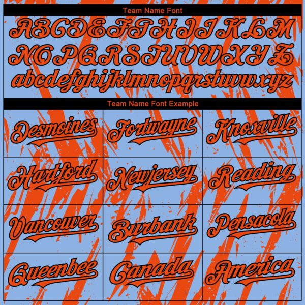 Custom Light Blue Orange-Black Splatter Torn Sharp Brush Stroke Authentic Baseball Jersey