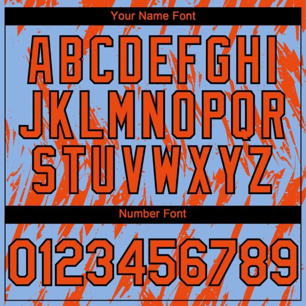 Custom Light Blue Orange-Black Splatter Torn Sharp Brush Stroke Authentic Baseball Jersey