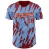 Custom Light Blue Crimson-Cream Splatter Torn Sharp Brush Stroke Authentic Baseball Jersey