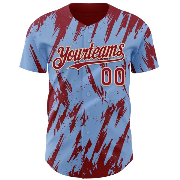 Custom Light Blue Crimson-Cream Splatter Torn Sharp Brush Stroke Authentic Baseball Jersey