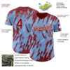 Custom Light Blue Crimson-Cream Splatter Torn Sharp Brush Stroke Authentic Baseball Jersey