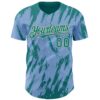 Custom Light Blue Teal-Cream Splatter Torn Sharp Brush Stroke Authentic Baseball Jersey