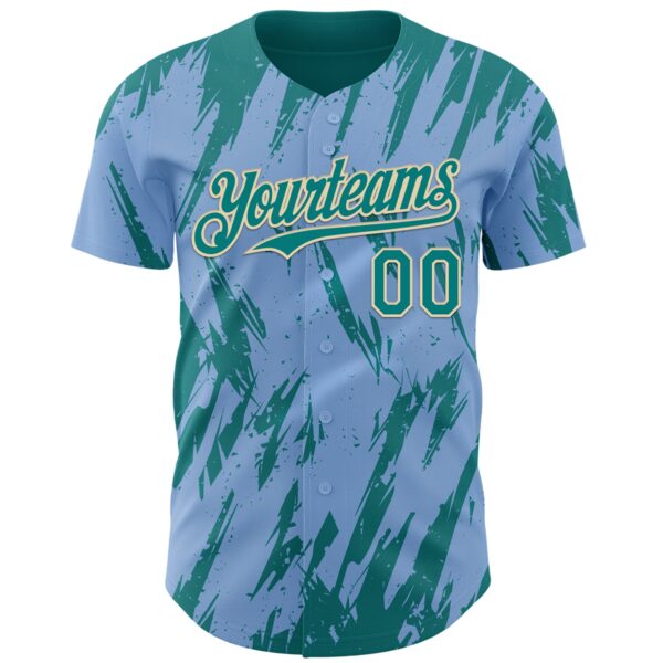 Custom Light Blue Teal-Cream Splatter Torn Sharp Brush Stroke Authentic Baseball Jersey
