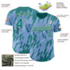 Custom Light Blue Teal-Cream Splatter Torn Sharp Brush Stroke Authentic Baseball Jersey