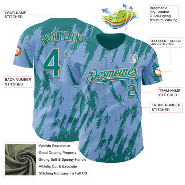 Custom Light Blue Teal-Cream Splatter Torn Sharp Brush Stroke Authentic Baseball Jersey