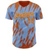 Custom Light Blue Bay Orange-Cream Splatter Torn Sharp Brush Stroke Authentic Baseball Jersey