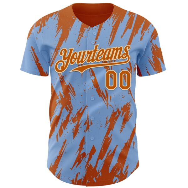 Custom Light Blue Bay Orange-Cream Splatter Torn Sharp Brush Stroke Authentic Baseball Jersey