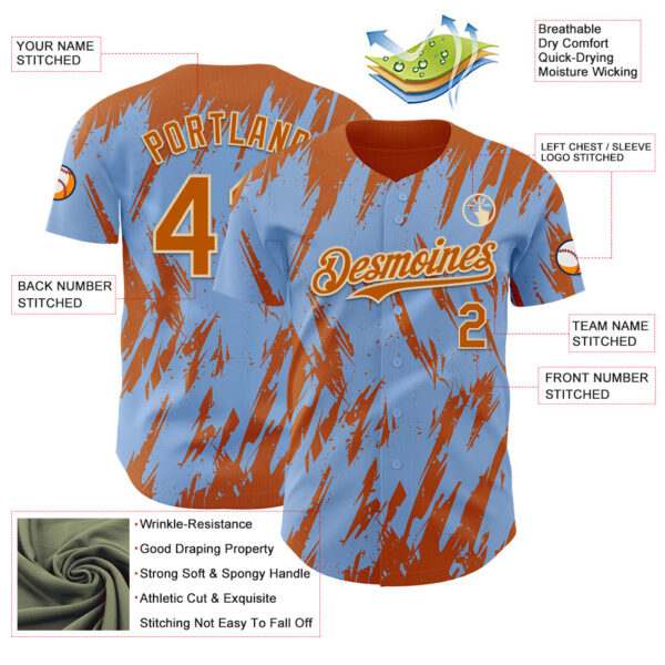 Custom Light Blue Bay Orange-Cream Splatter Torn Sharp Brush Stroke Authentic Baseball Jersey