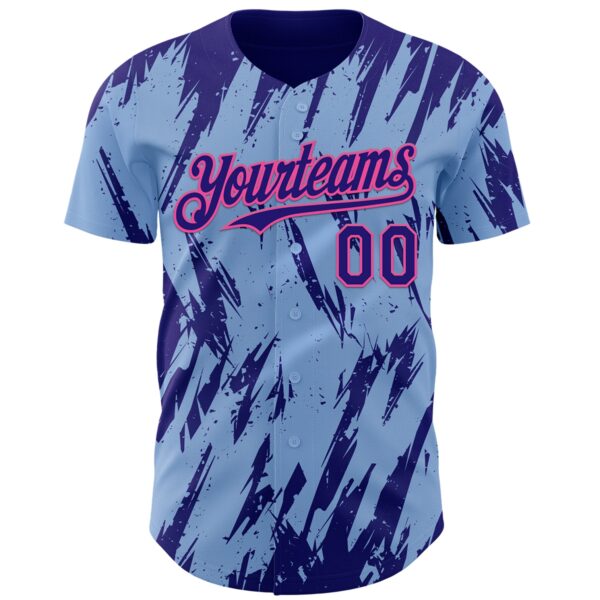 Custom Light Blue Dark Purple-Pink Splatter Torn Sharp Brush Stroke Authentic Baseball Jersey