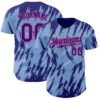 Custom Light Blue Dark Purple-Pink Splatter Torn Sharp Brush Stroke Authentic Baseball Jersey