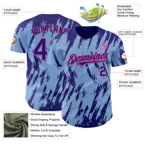 Custom Light Blue Dark Purple-Pink Splatter Torn Sharp Brush Stroke Authentic Baseball Jersey