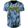 Custom Light Blue Green-Gold Splatter Torn Sharp Brush Stroke Authentic Baseball Jersey