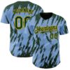 Custom Light Blue Green-Gold Splatter Torn Sharp Brush Stroke Authentic Baseball Jersey