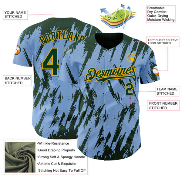 Custom Light Blue Green-Gold Splatter Torn Sharp Brush Stroke Authentic Baseball Jersey