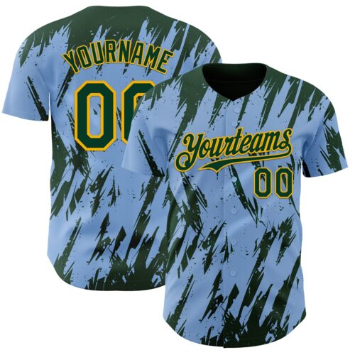 Custom Light Blue Green-Gold Splatter Torn Sharp Brush Stroke Authentic Baseball Jersey