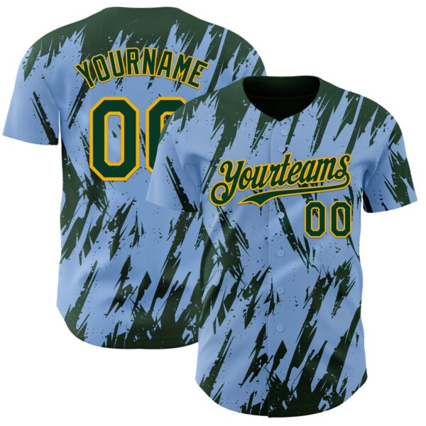 Custom Light Blue Green-Gold Splatter Torn Sharp Brush Stroke Authentic Baseball Jersey