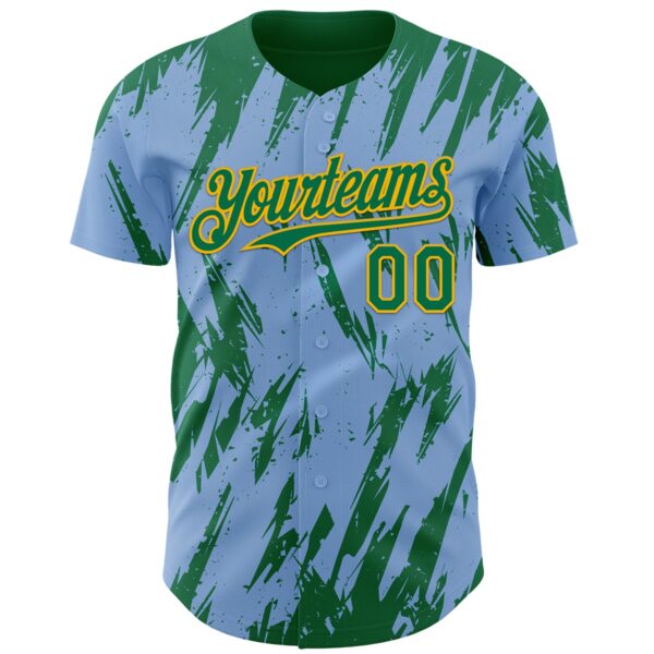 Custom Light Blue Kelly Green-Gold Splatter Torn Sharp Brush Stroke Authentic Baseball Jersey