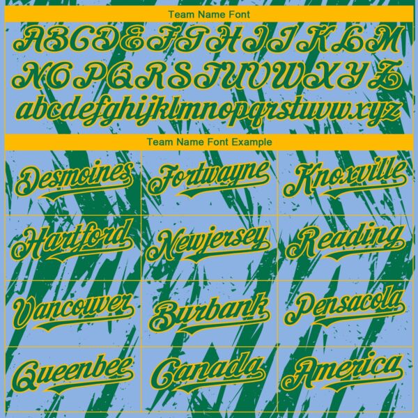 Custom Light Blue Kelly Green-Gold Splatter Torn Sharp Brush Stroke Authentic Baseball Jersey