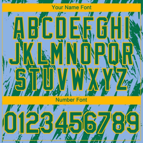 Custom Light Blue Kelly Green-Gold Splatter Torn Sharp Brush Stroke Authentic Baseball Jersey