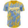 Custom Light Blue White-Yellow Splatter Torn Sharp Brush Stroke Authentic Baseball Jersey