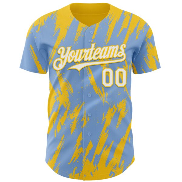 Custom Light Blue White-Yellow Splatter Torn Sharp Brush Stroke Authentic Baseball Jersey