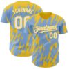 Custom Light Blue White-Yellow Splatter Torn Sharp Brush Stroke Authentic Baseball Jersey