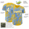 Custom Light Blue White-Yellow Splatter Torn Sharp Brush Stroke Authentic Baseball Jersey