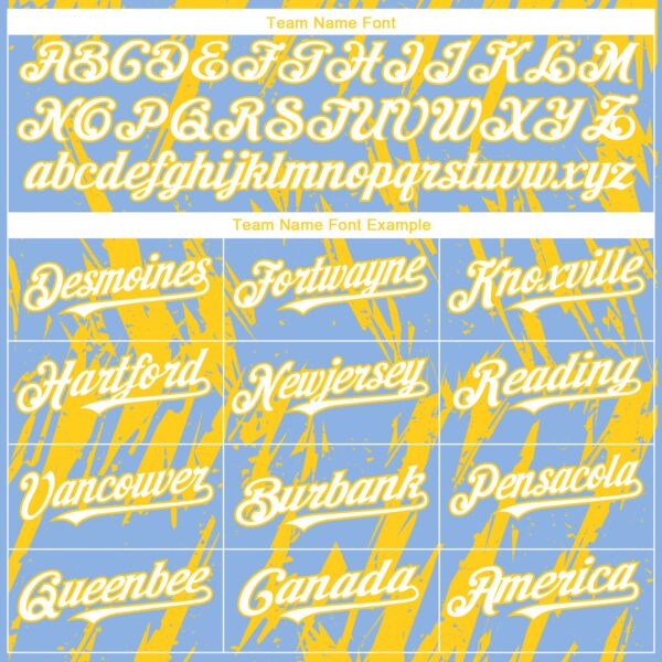 Custom Light Blue White-Yellow Splatter Torn Sharp Brush Stroke Authentic Baseball Jersey